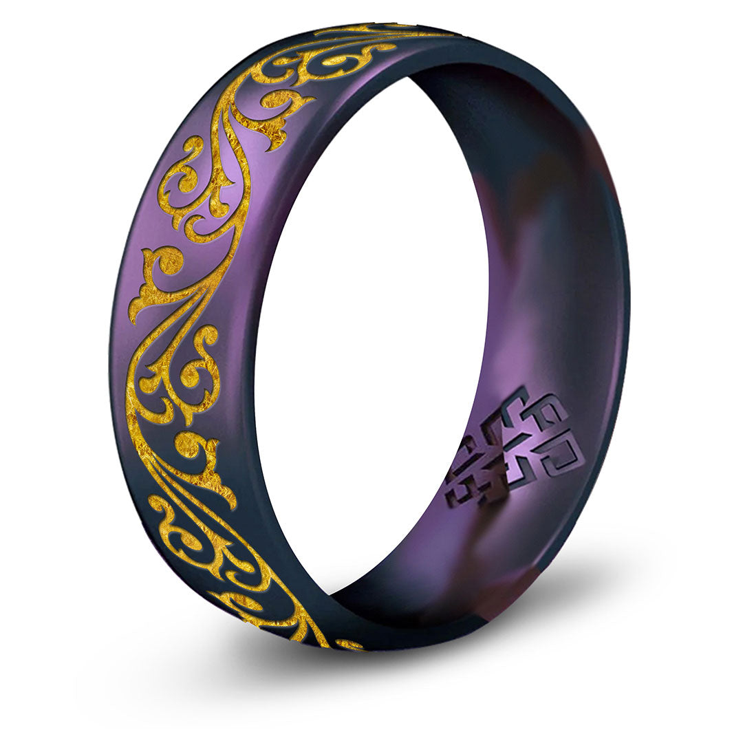 Filigree Silicone Ring,  Engraved with Gold Inlay - Arc 6mm