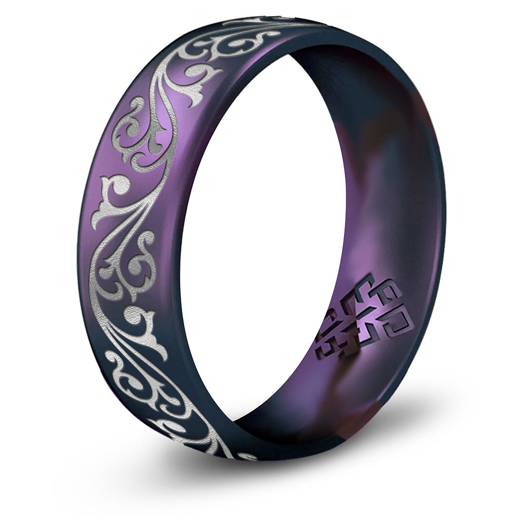 Filigree Silicone Ring, Engraved with Silver Inlay - Arc 6mm