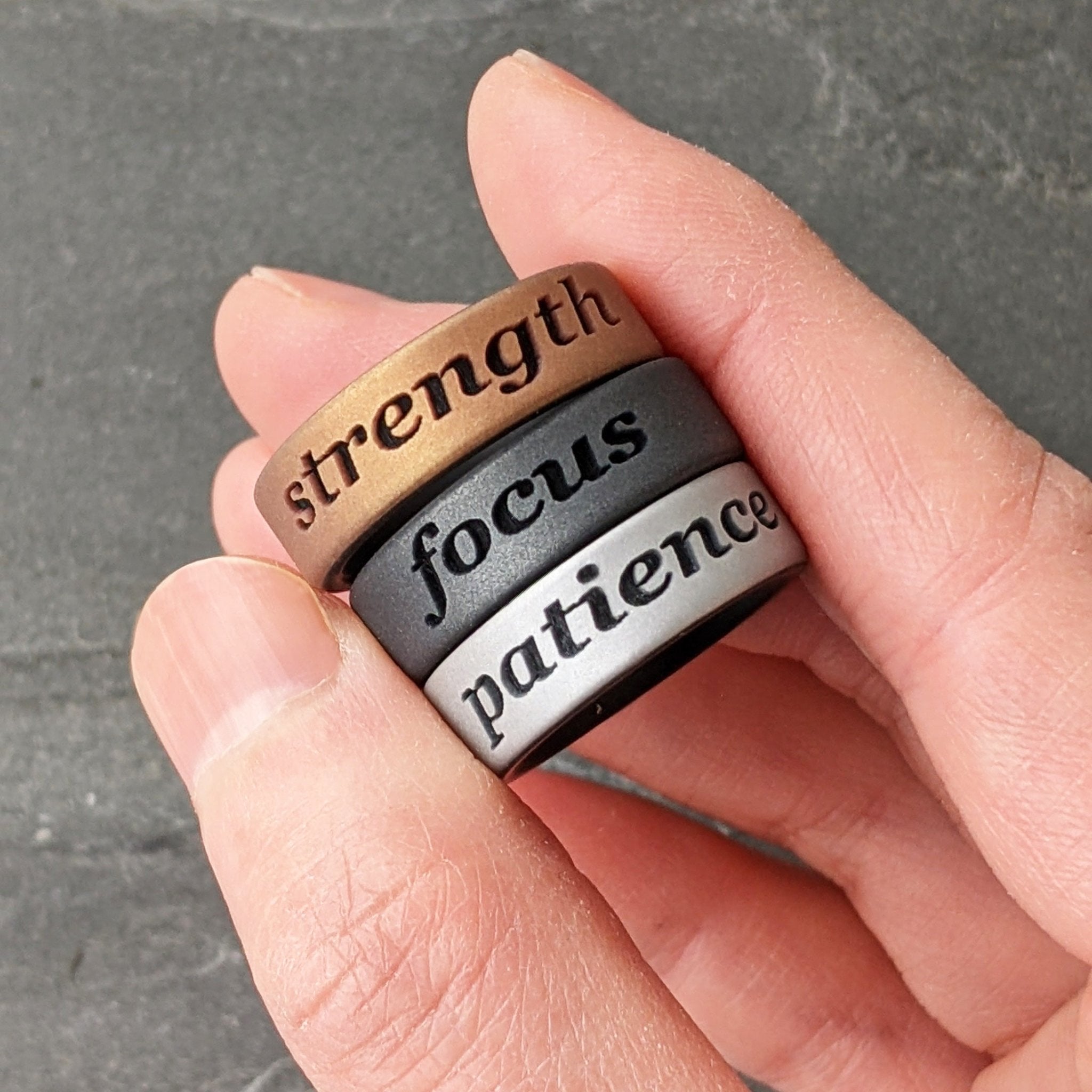 Custom Engraved Dual Layer Silicone Ring - Motivational Words, Mantras, Quotes, and More