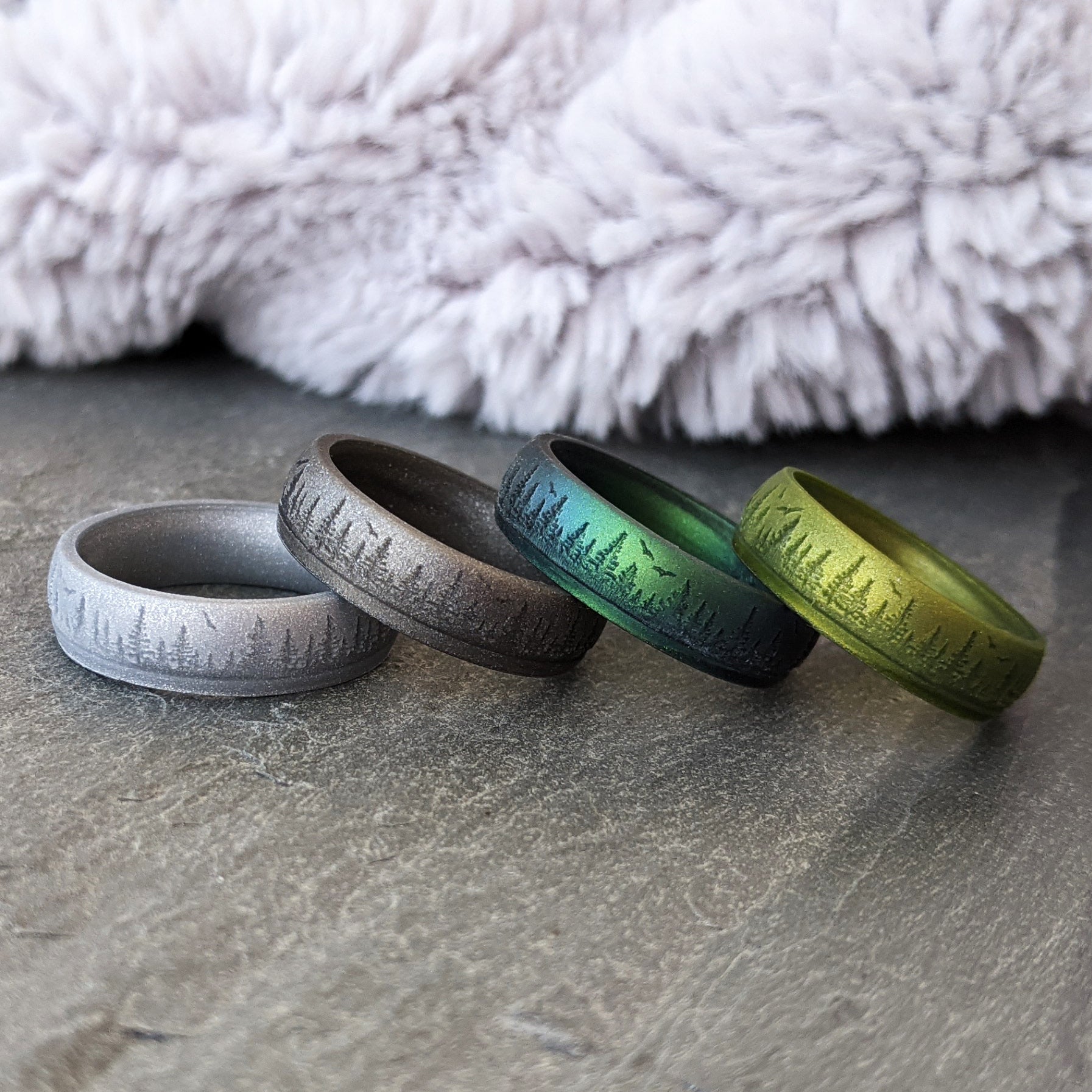 Custom Engraved Forest Trees Silicone Ring - Arc 4mm or 6mm Band
