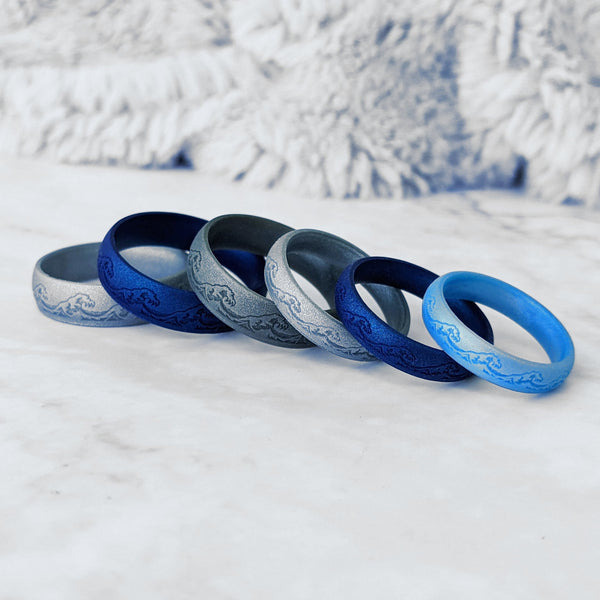 Waves Silicone Ring - Engraved Arc 4mm or 6mm Band