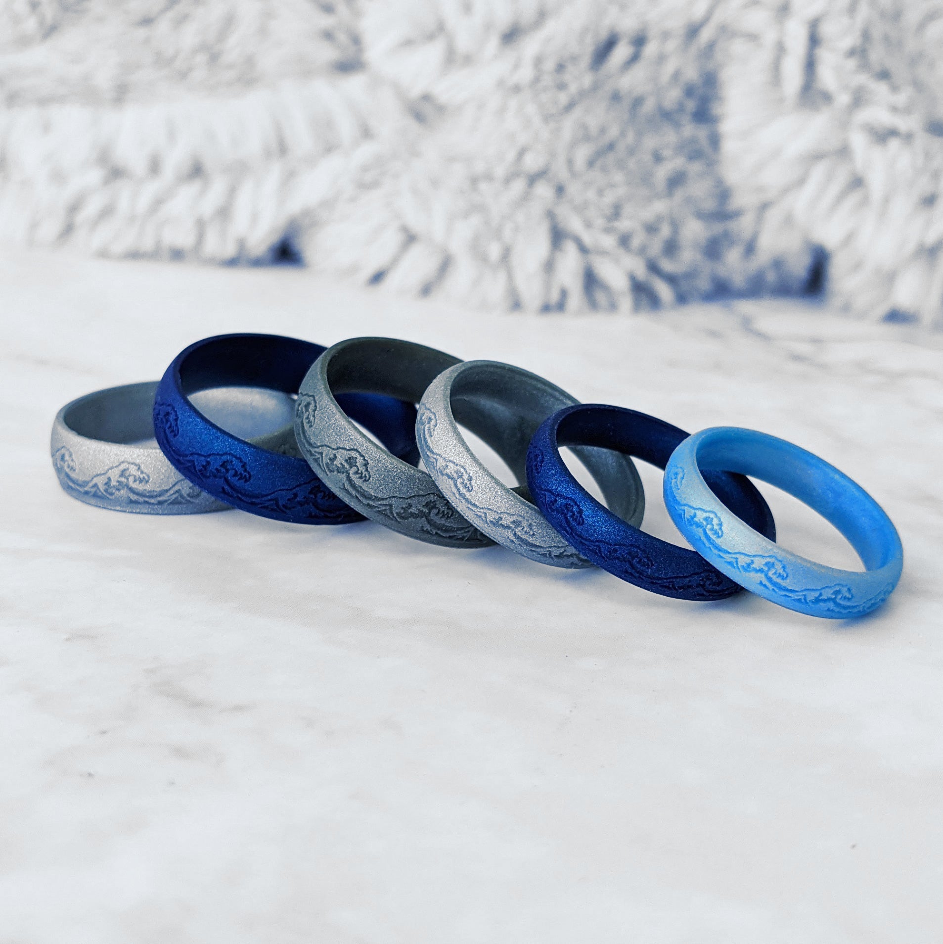 Waves Silicone Ring - Engraved Arc 4mm or 6mm Band