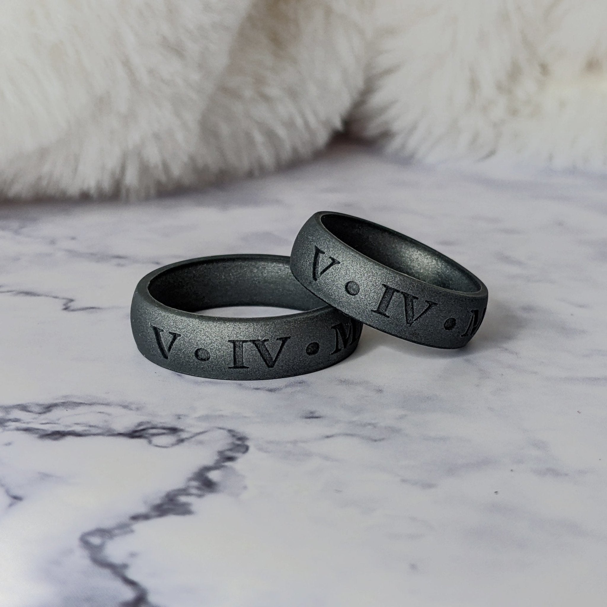 Custom Engraved Silicone Rings in Silver and More Colours