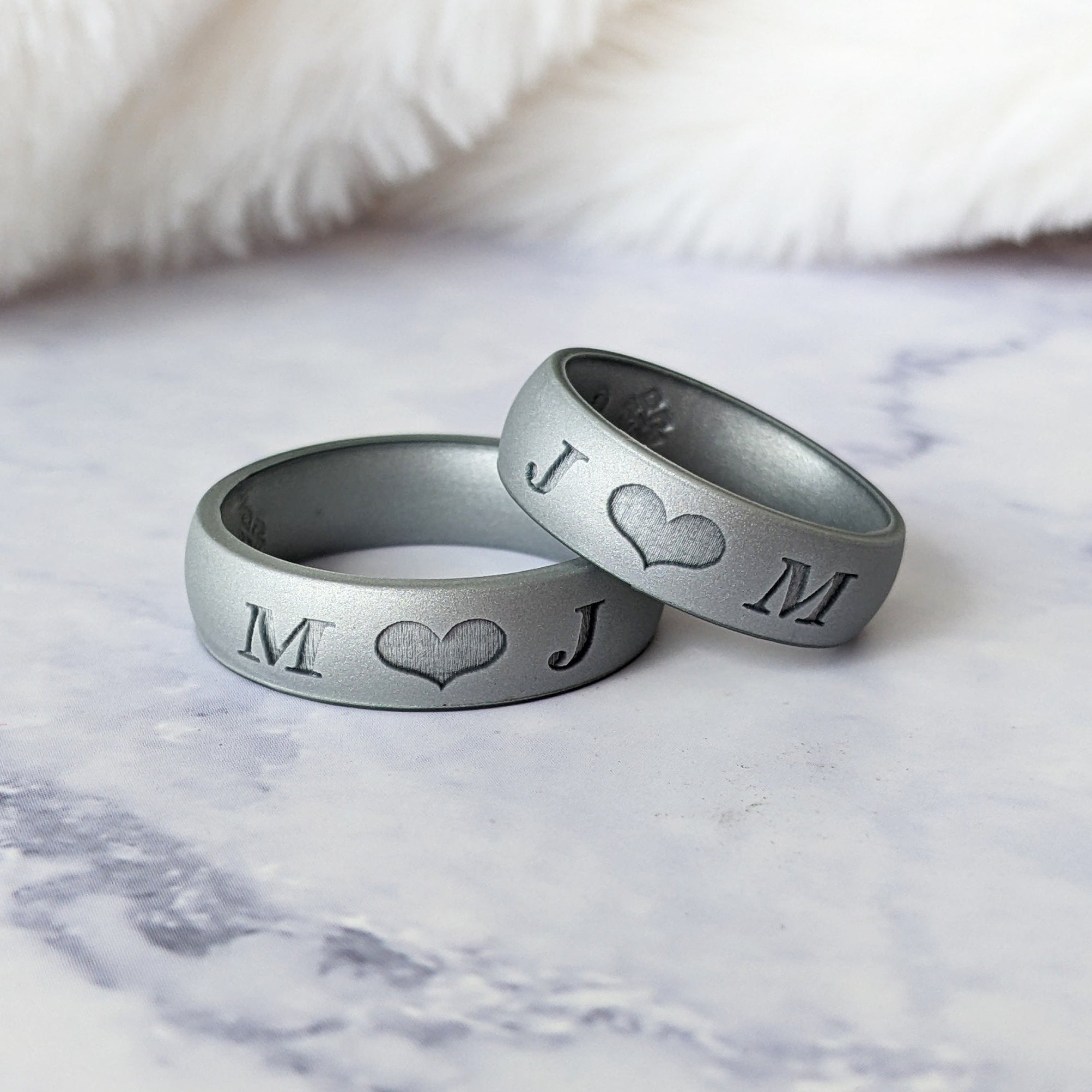 Custom Engraved Silicone Rings in Silver and More Colours in 6mm