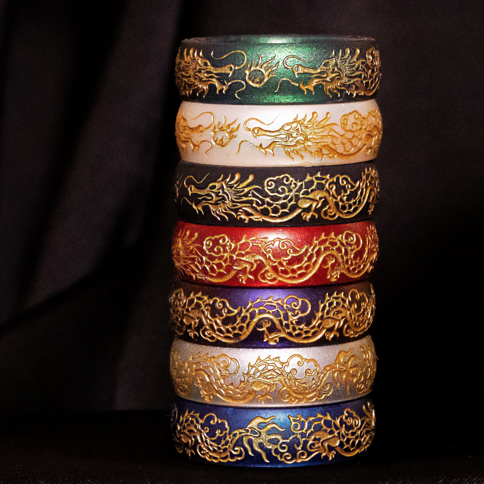 Gold Dragon Silicone Ring, Engraved 6mm