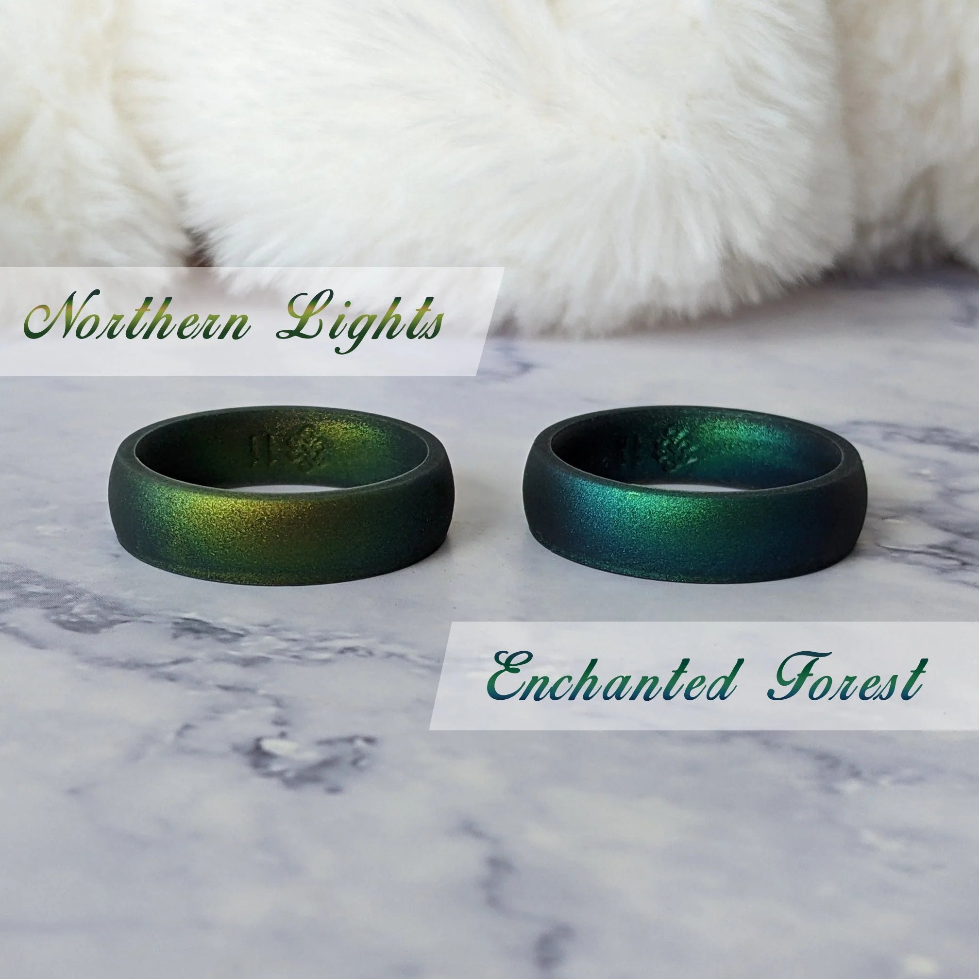 Northern Lights Green Breathable Silicone Ring for Men and Women