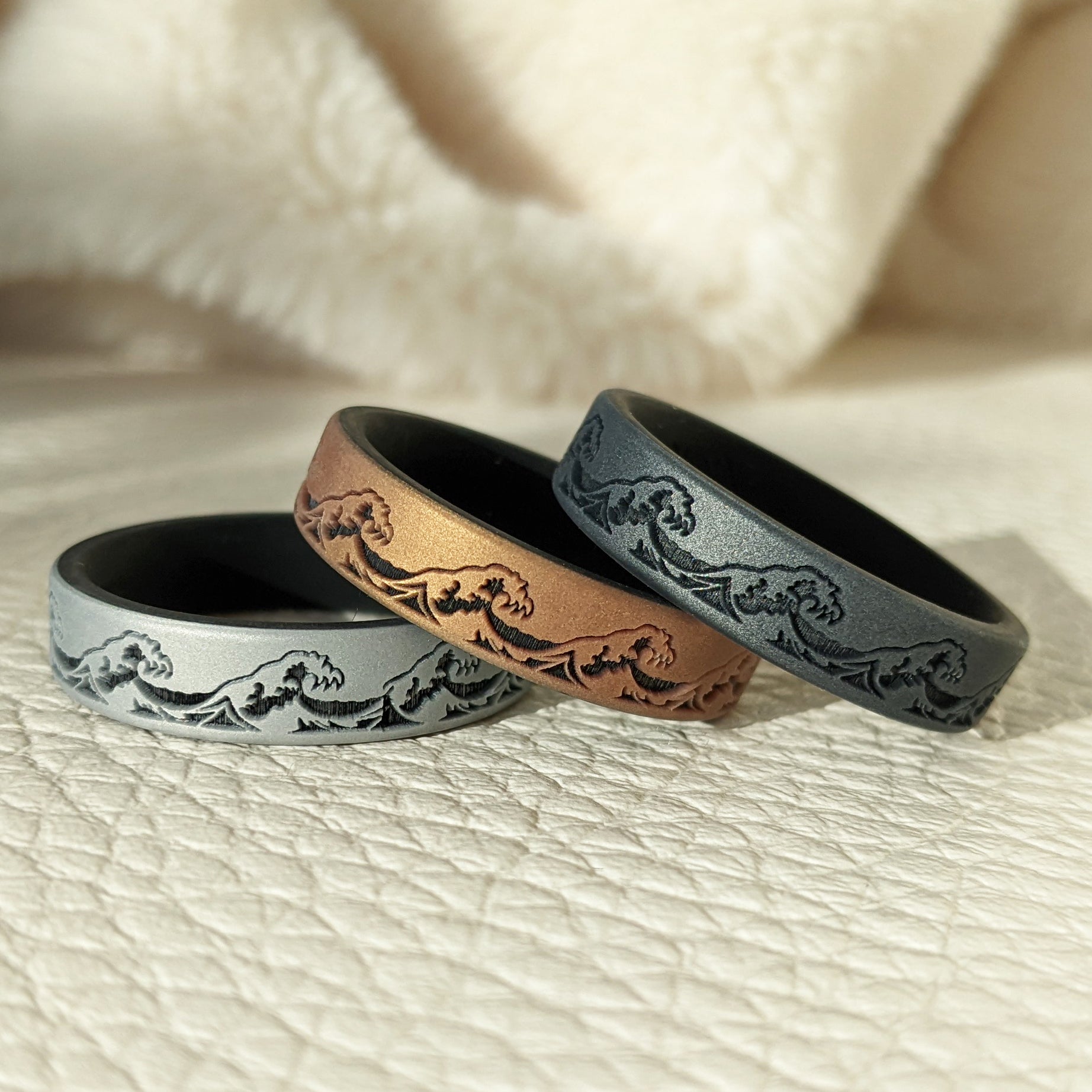 Waves Silicone Ring - Engraved Dual Layer 6mm
