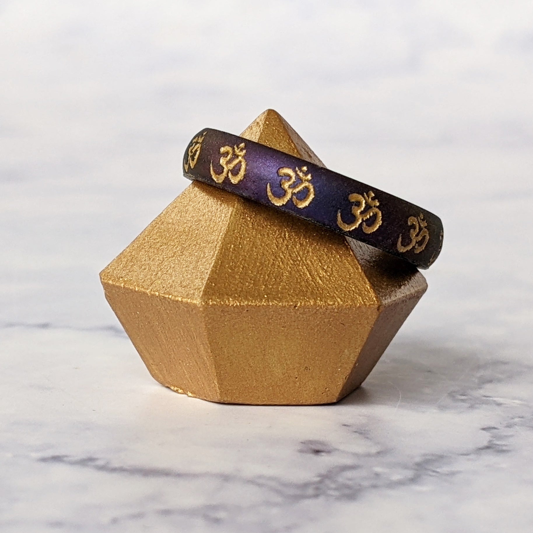 Gold Om Silicone Ring on Arc 4mm Band