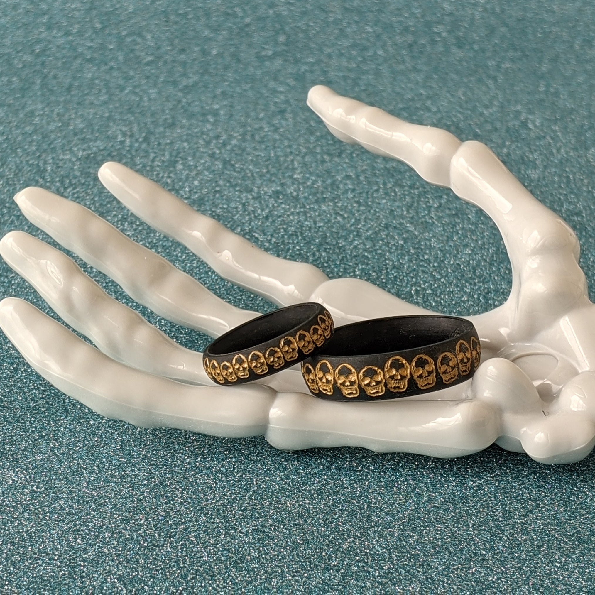 Golden Skulls Silicone Ring - Custom Engraved and Inked Arc 4mm or 6mm Band