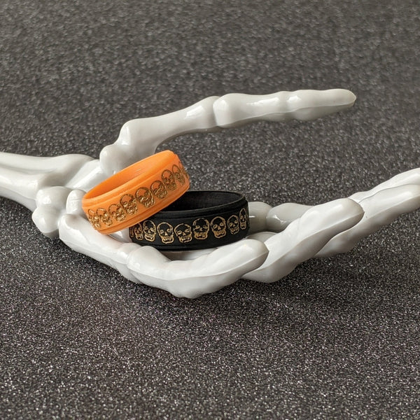 Golden Skulls Silicone Ring for Men - Custom Engraved and Inked Rise 8mm Band