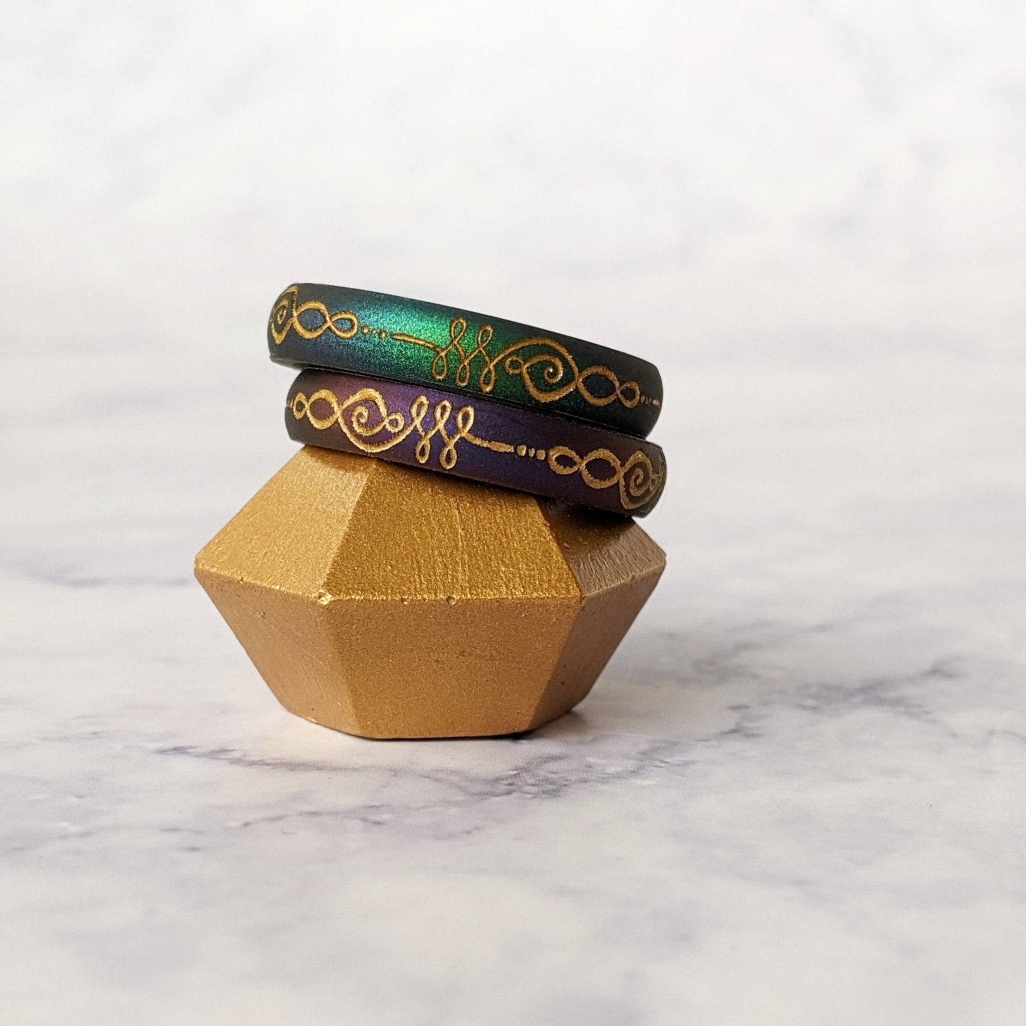 Golden Unalome Silicone Ring - Arc 4mm or 6mm Band - Custom Engraved