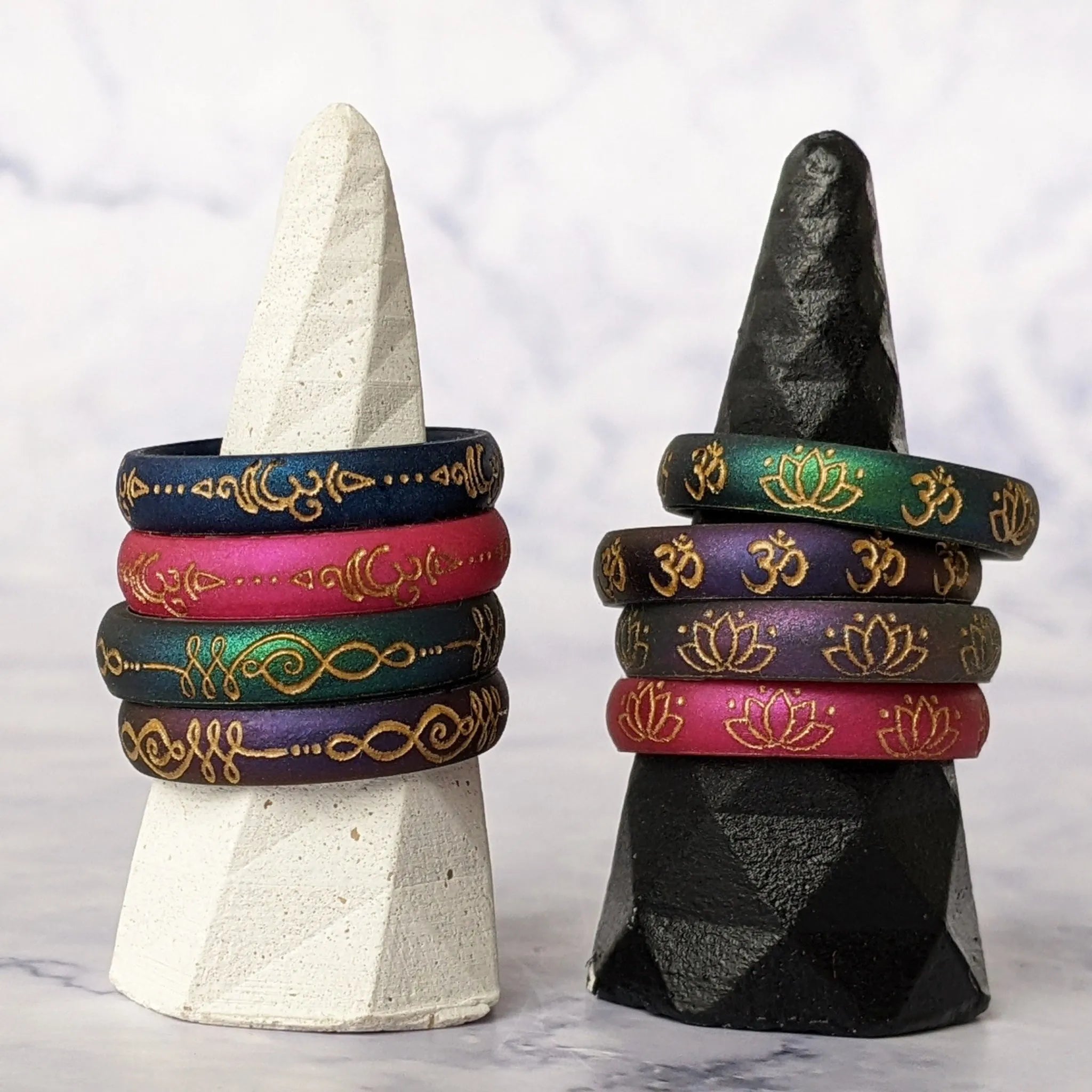 Gold Unalome Silicone Ring on Arc 4mm Band