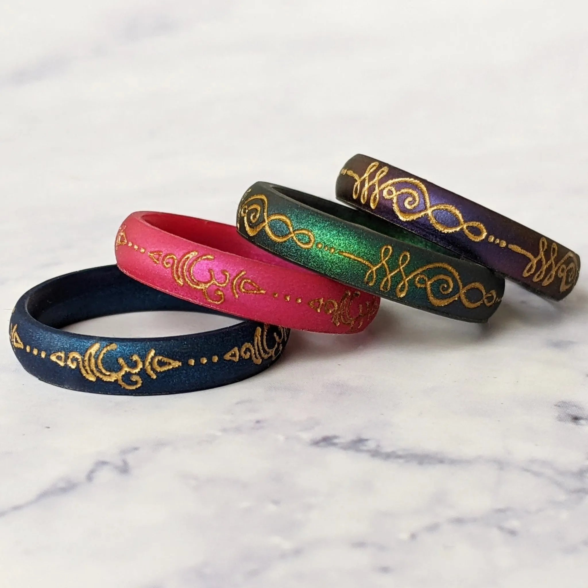 Gold Unalome Silicone Ring on Arc 4mm Band