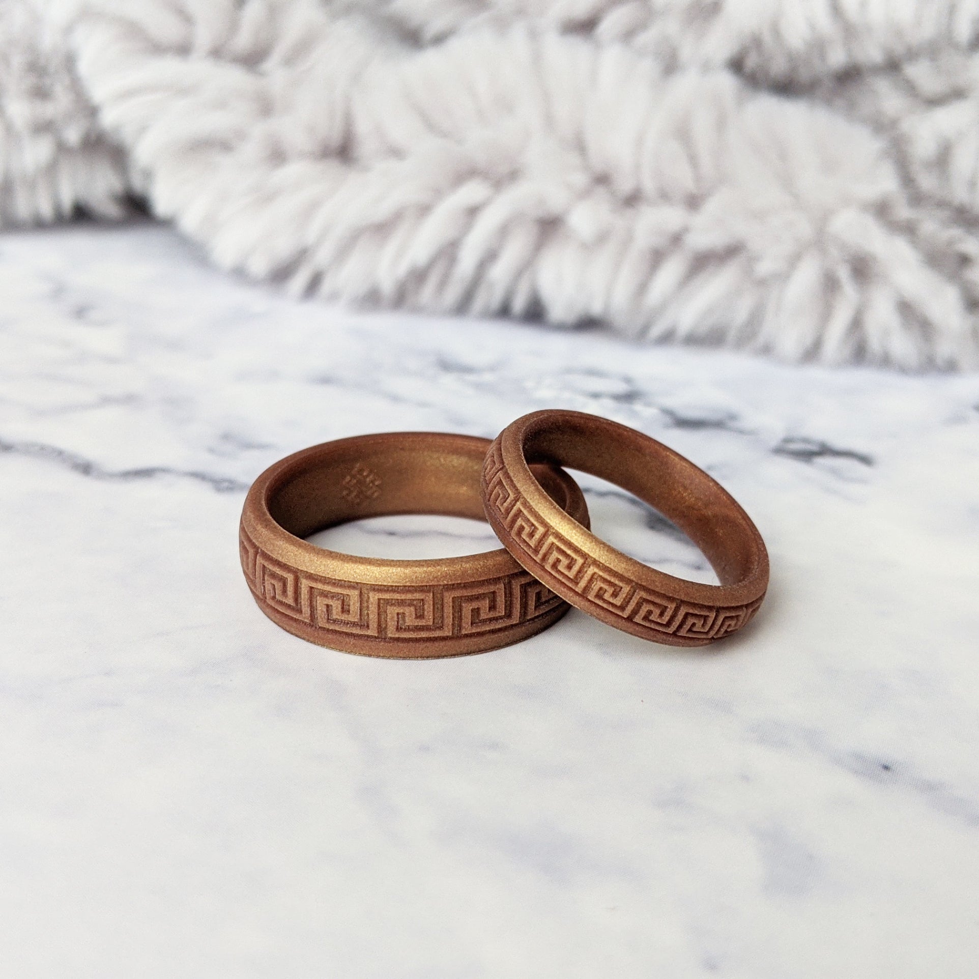 Greek Key Engraved Silicone Ring in Antique Gold and more colours