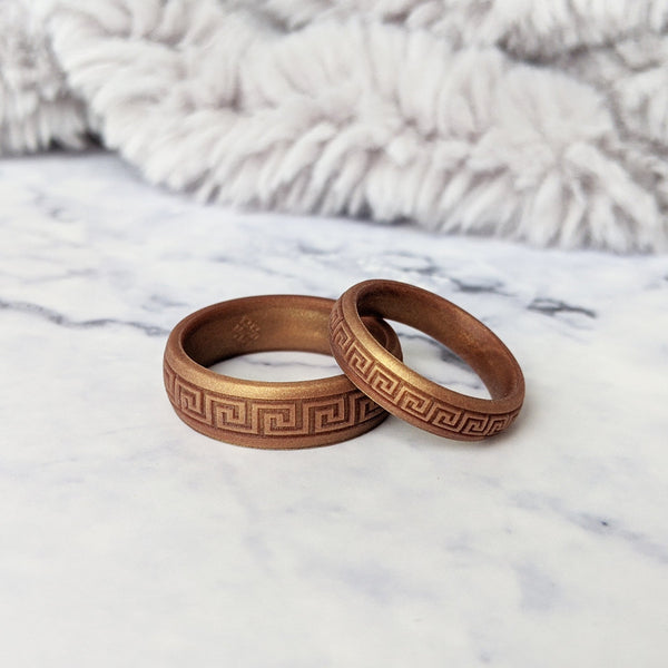 Greek Key Engraved Silicone Ring in Antique Gold and more colours