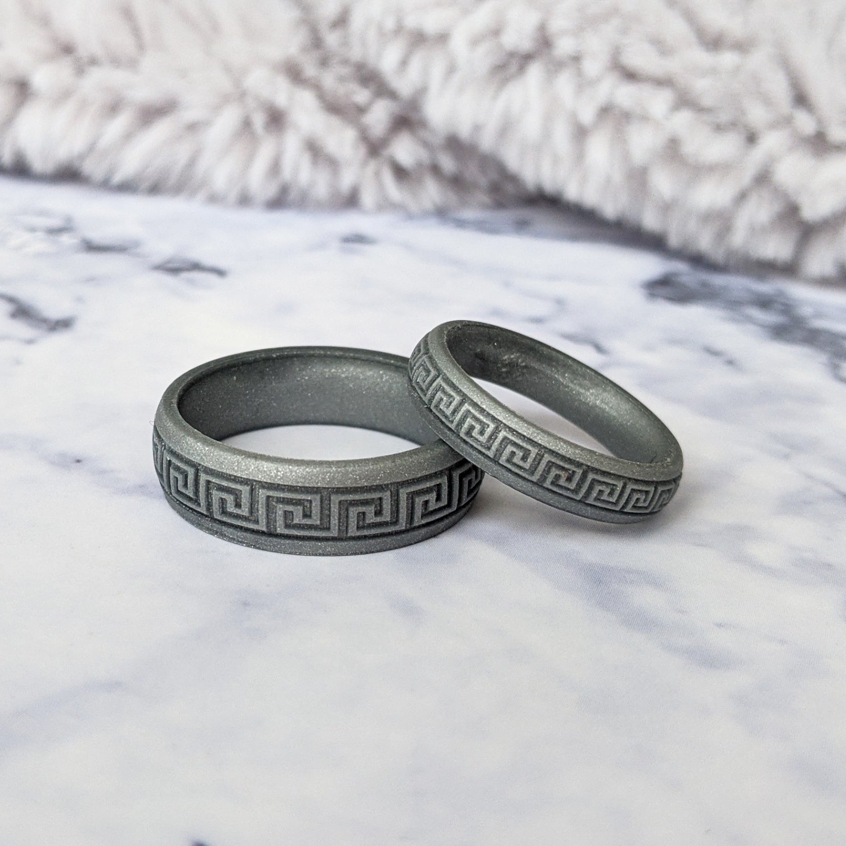 Greek Key Engraved Silicone Ring in Silver and more colours