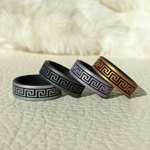 Greek Key Silicone Wedding Ring Dual Layer