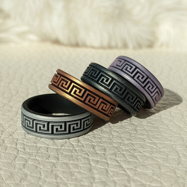 Greek Key Silicone Wedding Ring - Engraved Dual Layer