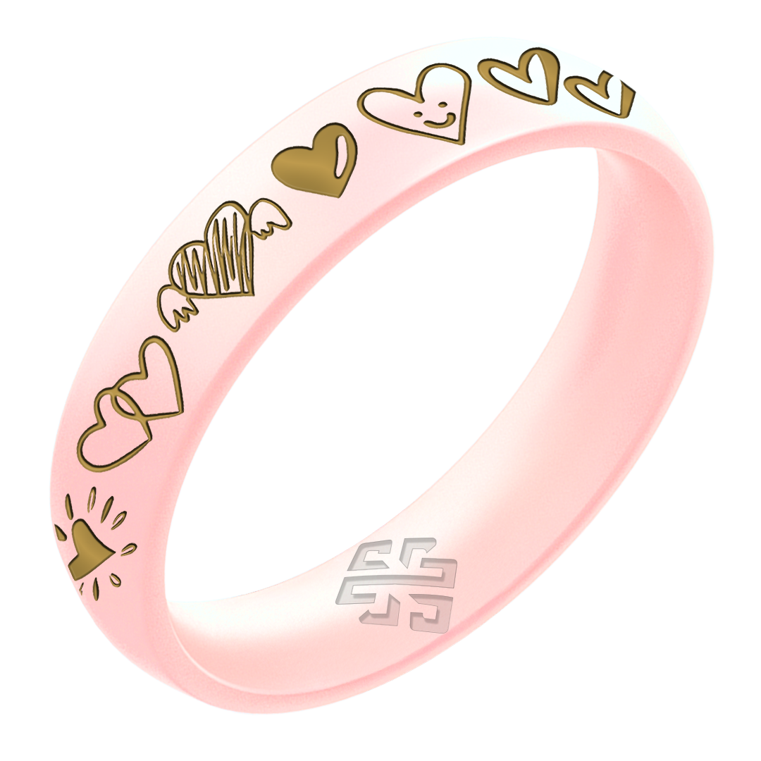 12 Hearts Silicone Ring, Engraved with Gold Inlay - Arc 4mm