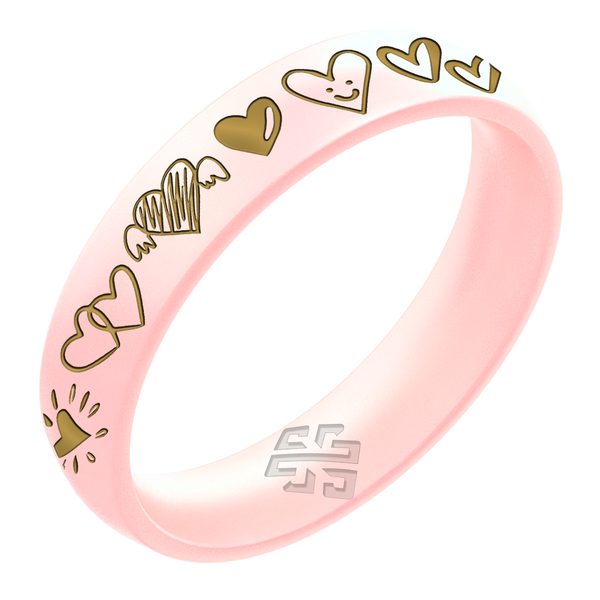 12 Hearts Silicone Ring, Engraved with Gold Inlay - Arc 4mm