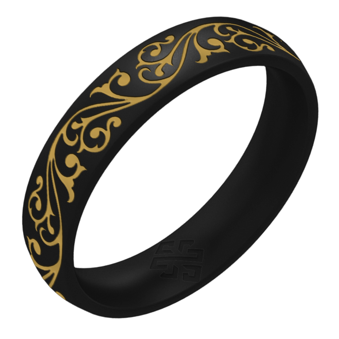 Filigree Silicone Ring,  Engraved with Gold Inlay - Arc 4mm