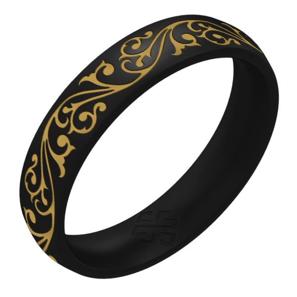 Filigree Silicone Ring,  Engraved with Gold Inlay - Arc 4mm