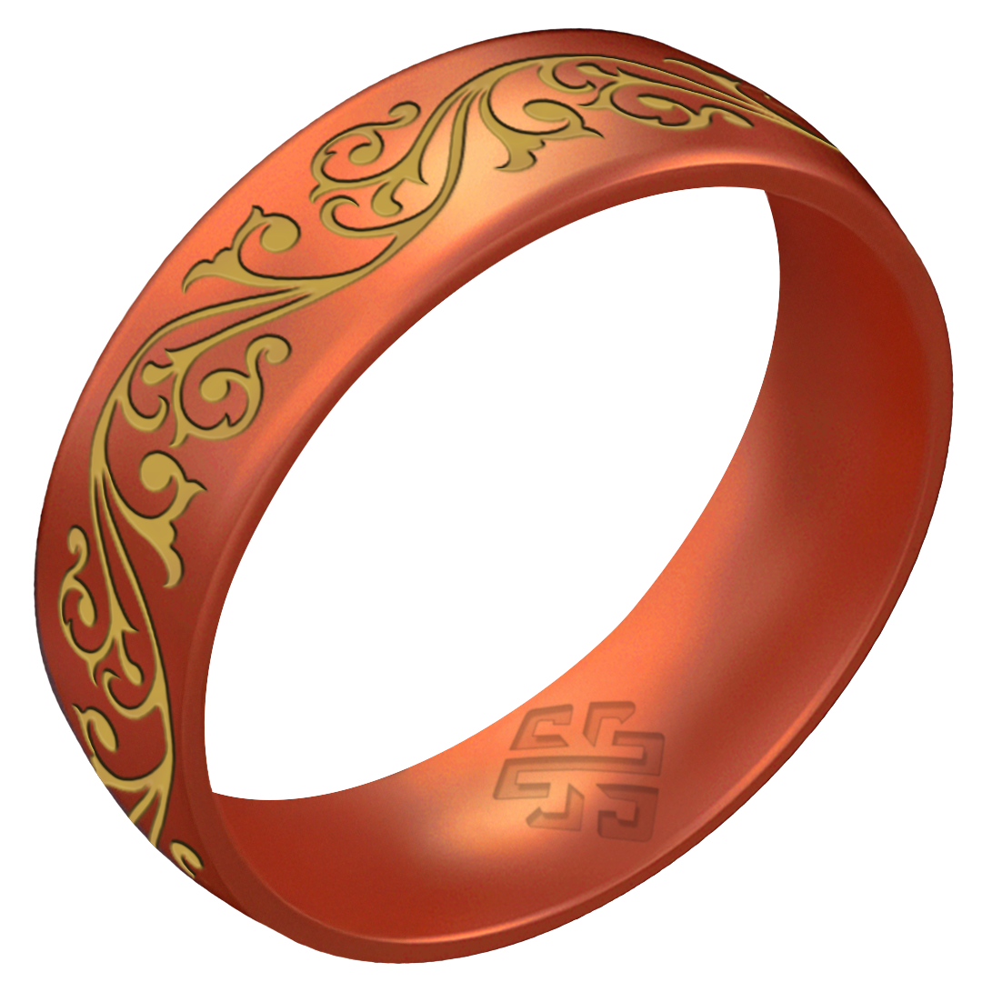 Filigree Silicone Ring,  Engraved with Gold Inlay - Arc 6mm