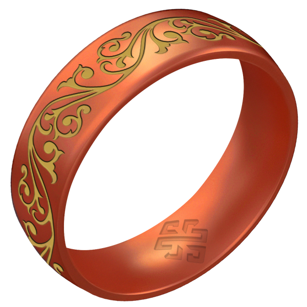 Filigree Silicone Ring,  Engraved with Gold Inlay - Arc 6mm