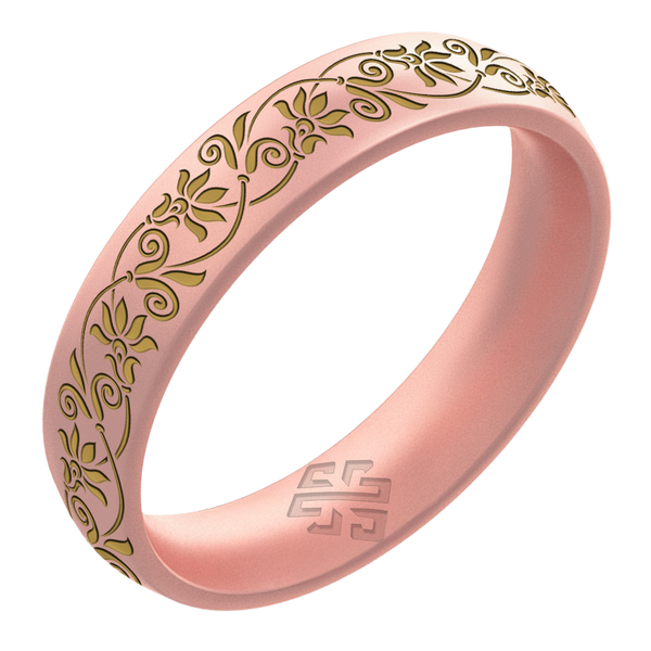 Floral Silicone Ring, Engraved with Gold Inlay - Arc 4mm