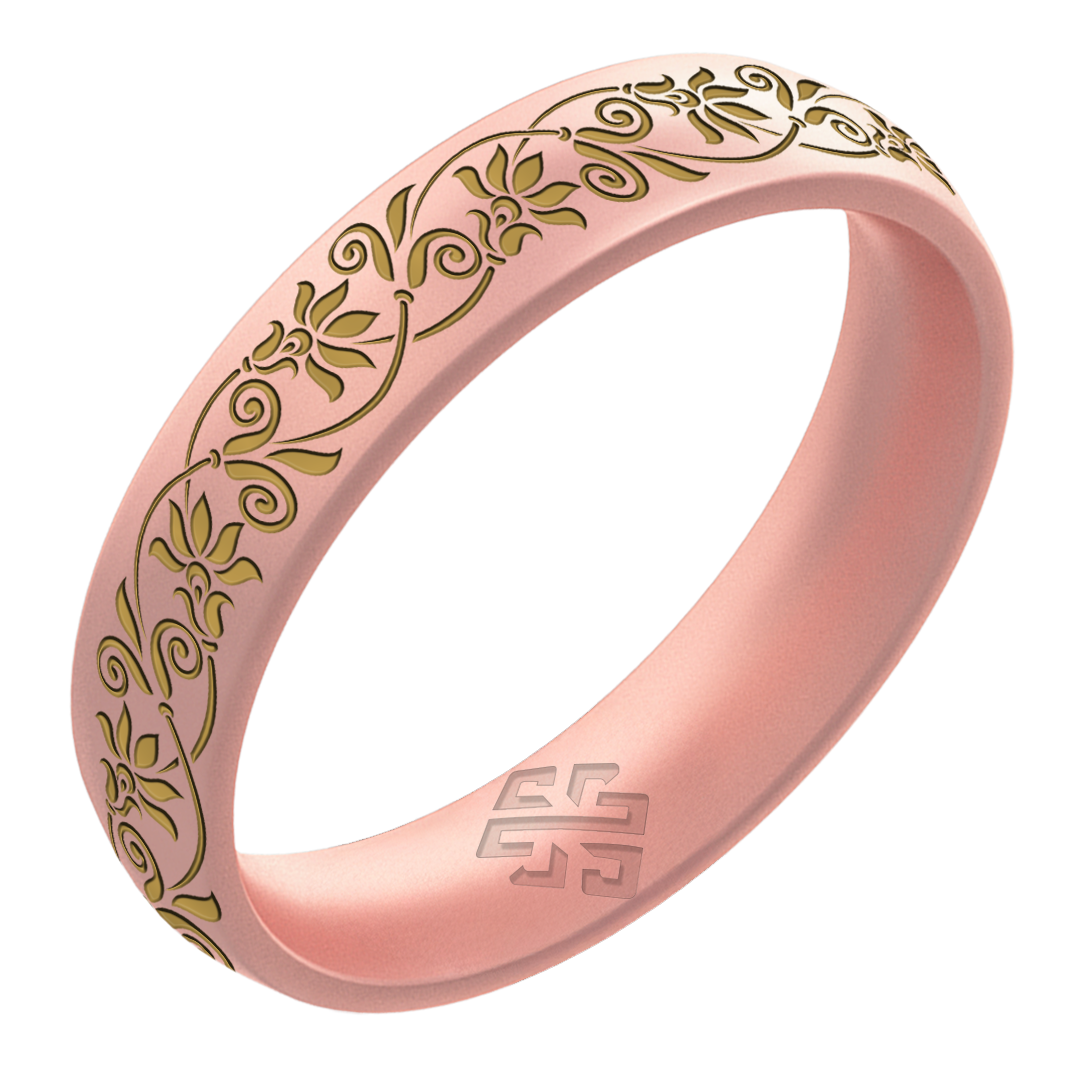 Floral Silicone Ring, Engraved with Gold Inlay - Arc 4mm