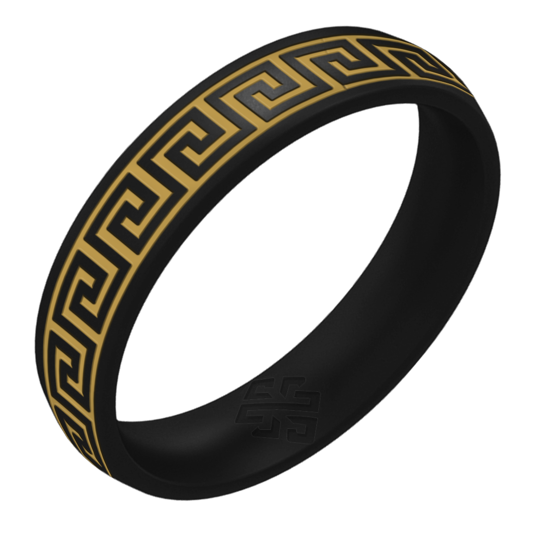 Gold Greek Key Silicone Ring on Arc 4mm