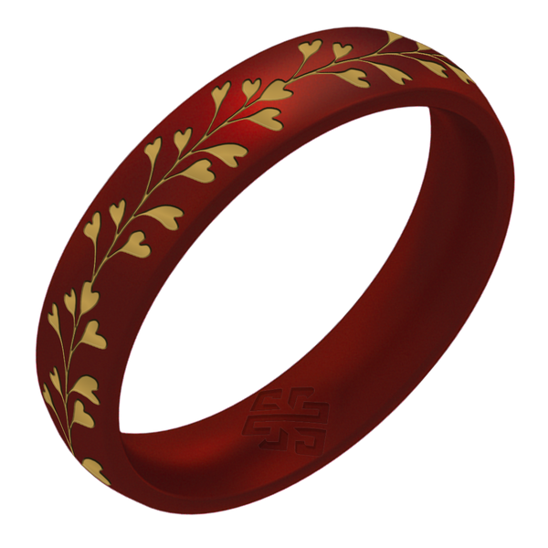 Heart Vine Silicone Ring,  Engraved with Gold Inlay - Arc 4mm