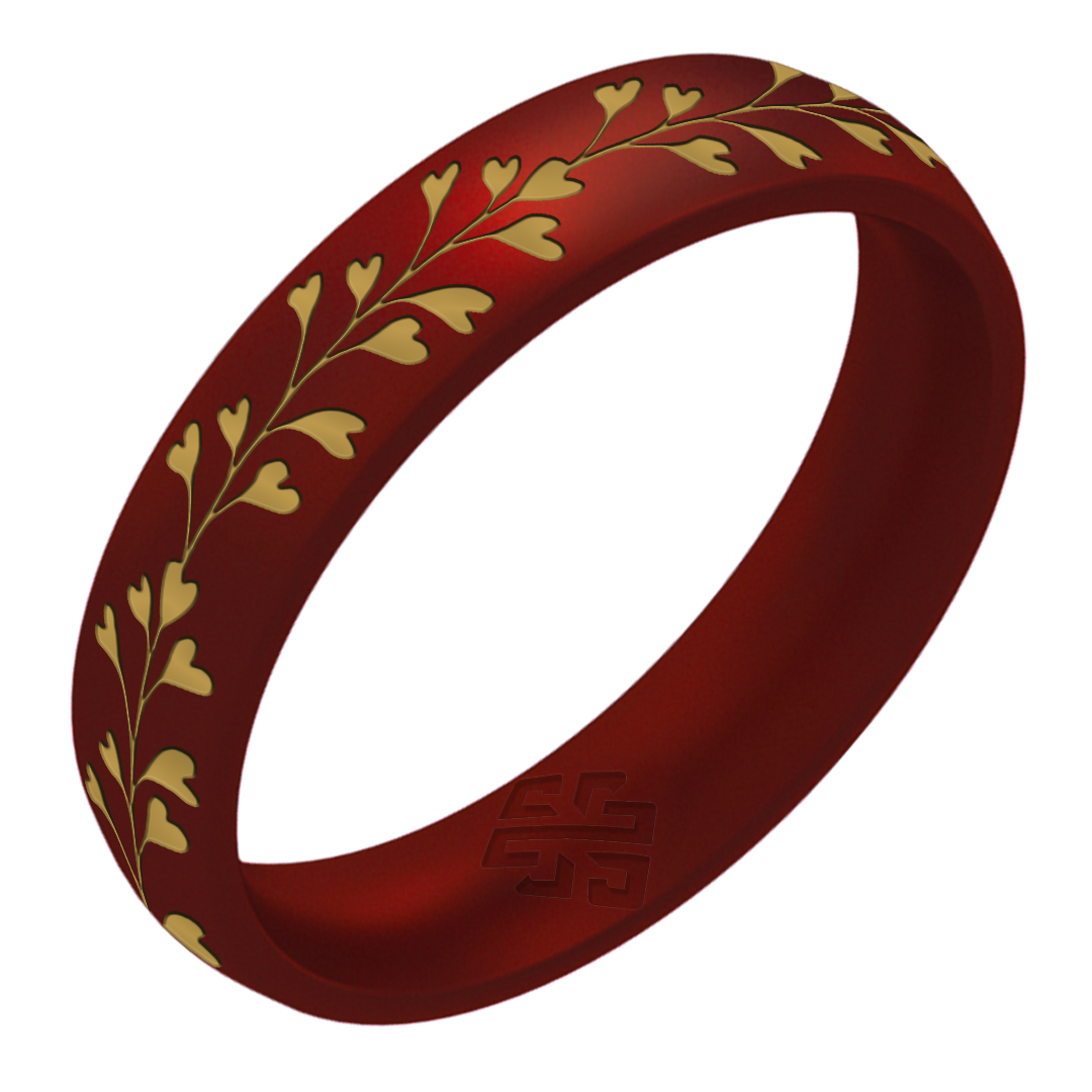 Heart Vine Silicone Ring,  Engraved with Gold Inlay - Arc 4mm