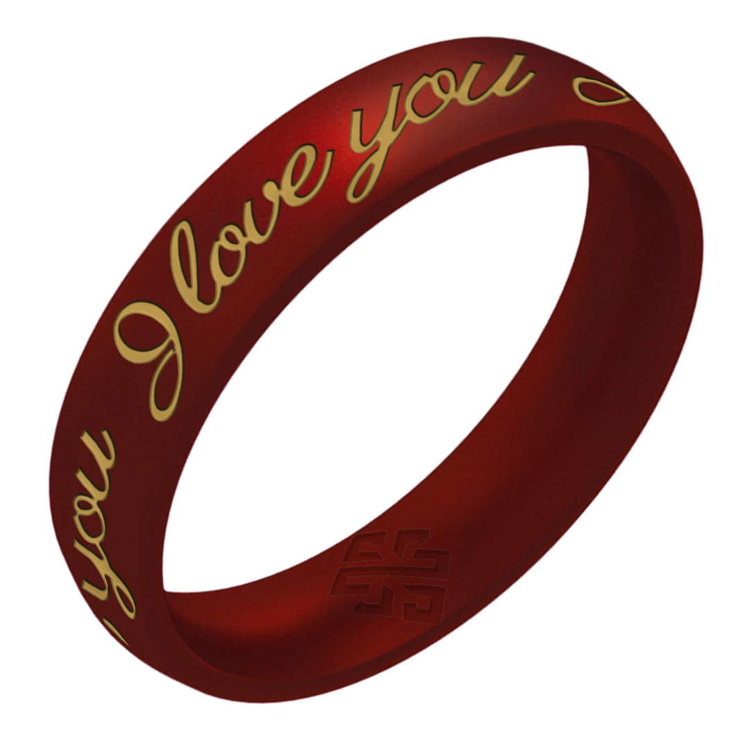 I Love You Silicone Ring, Engraved with Gold Inlay - Arc 4mm
