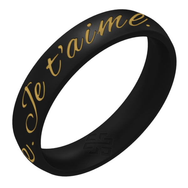 Je t'aime Silicone Ring, Engraved with Gold Inlay - Arc 4mm