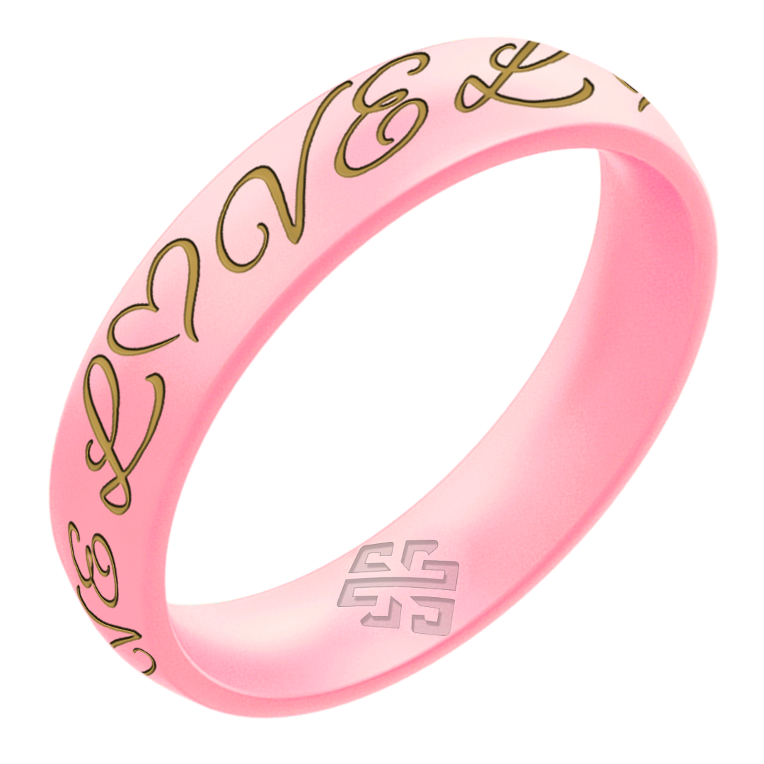 LOVE Silicone Ring, Engraved with Gold Inlay - Arc 4mm