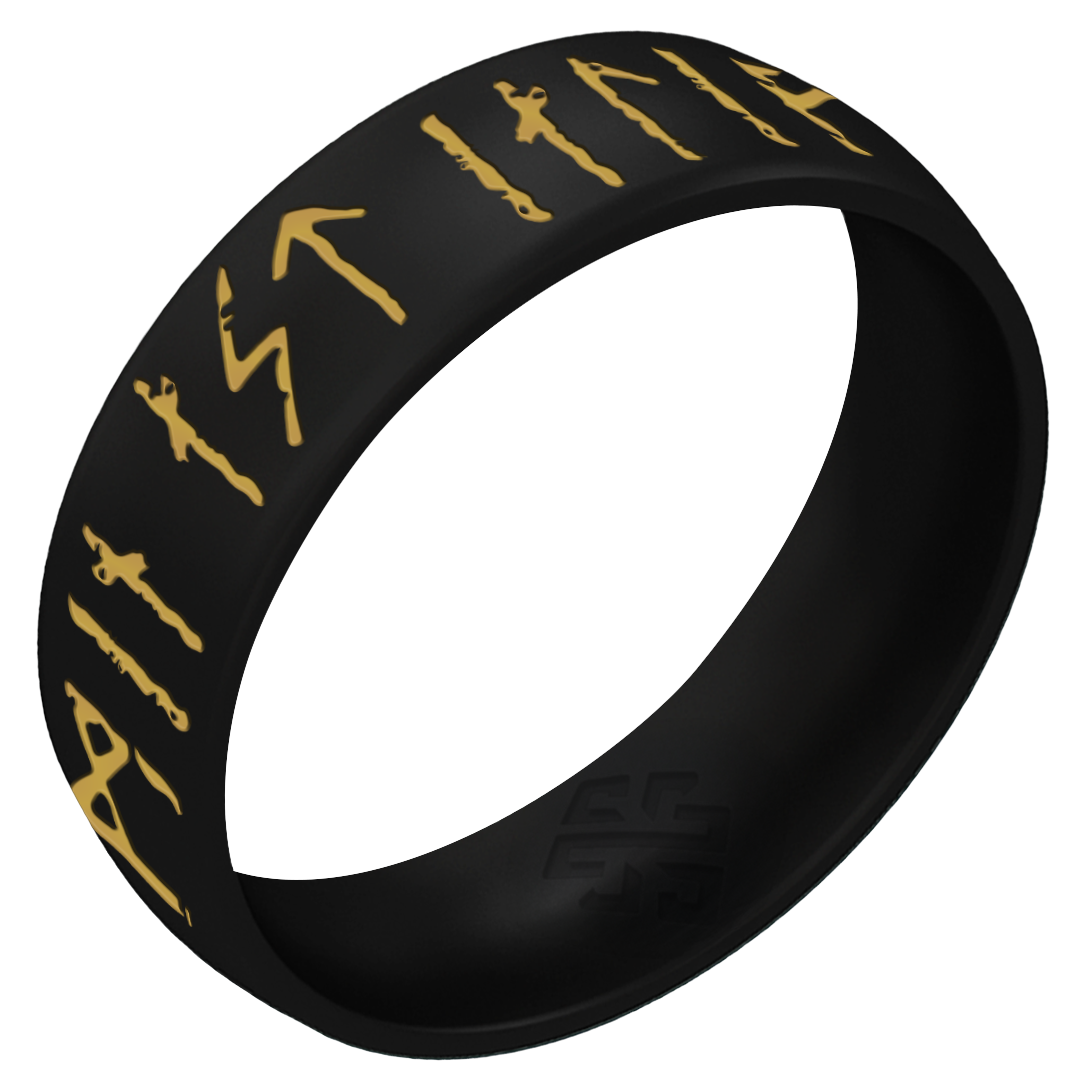 My Love Forever Viking Ring - Rune Engraved Arc 6mm with Gold Inlay