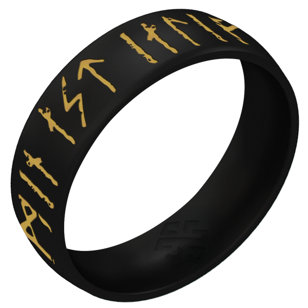 My Love Forever Viking Ring - Rune Engraved Arc 6mm with Gold Inlay