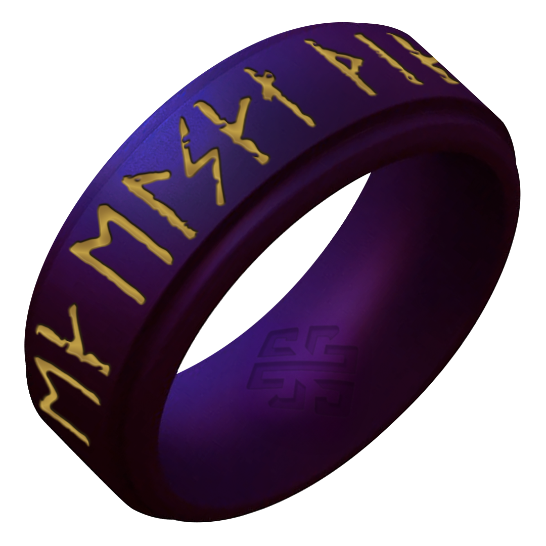 I Love You Viking Ring - Rune Engraved on Rise Ring with Gold Inlay