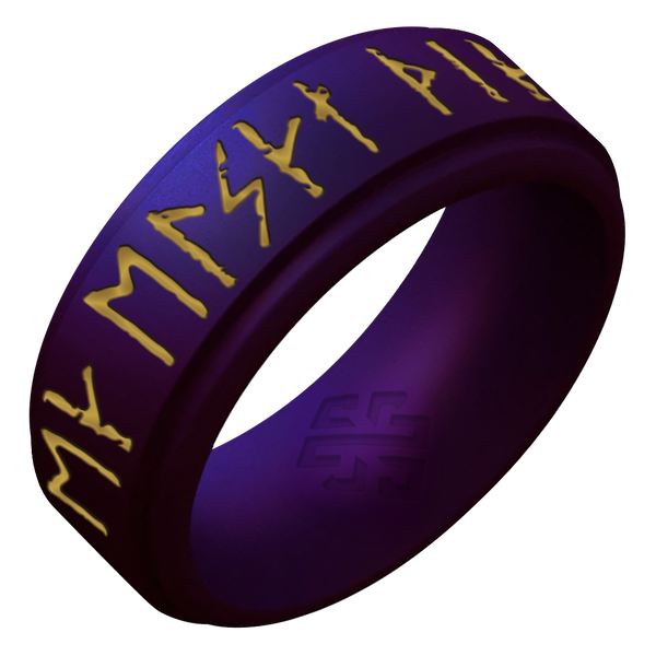 I Love You Viking Ring - Rune Engraved on Rise Ring with Gold Inlay