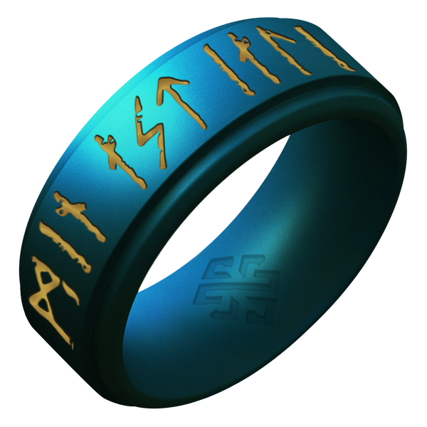 My Love Forever Viking Ring - Rune Engraved on Rise Ring with Gold Inlay