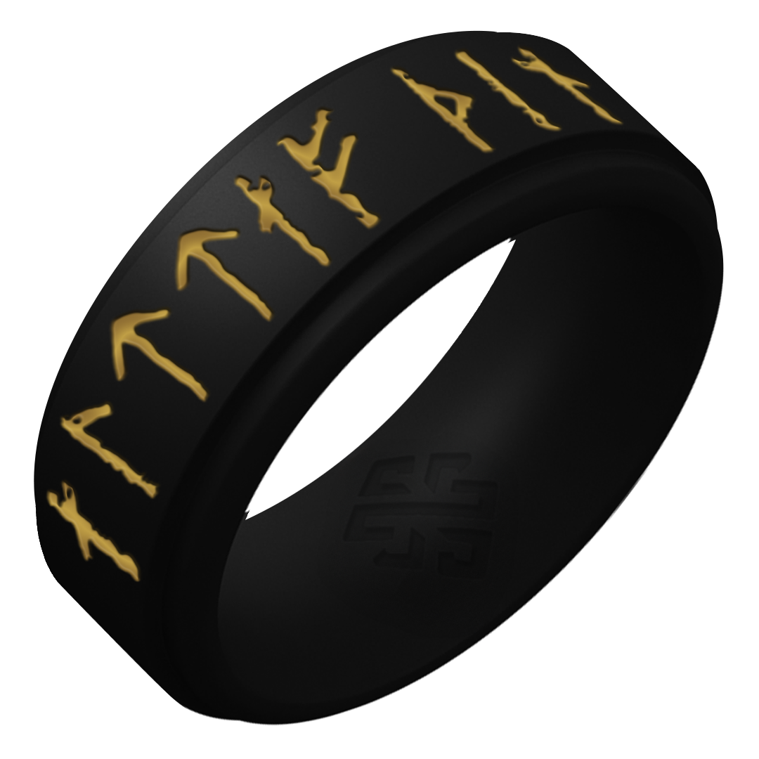 Yours Always Viking Ring - Rune Engraved on Rise Ring with Gold Inlay