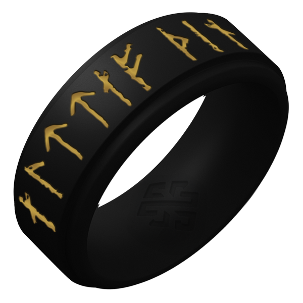 Yours Always Viking Ring - Rune Engraved on Rise Ring with Gold Inlay