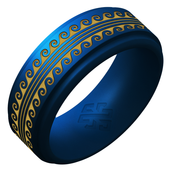 Gold Warrior of Serenity Big Waves Silicone Ring on Rise 8mm