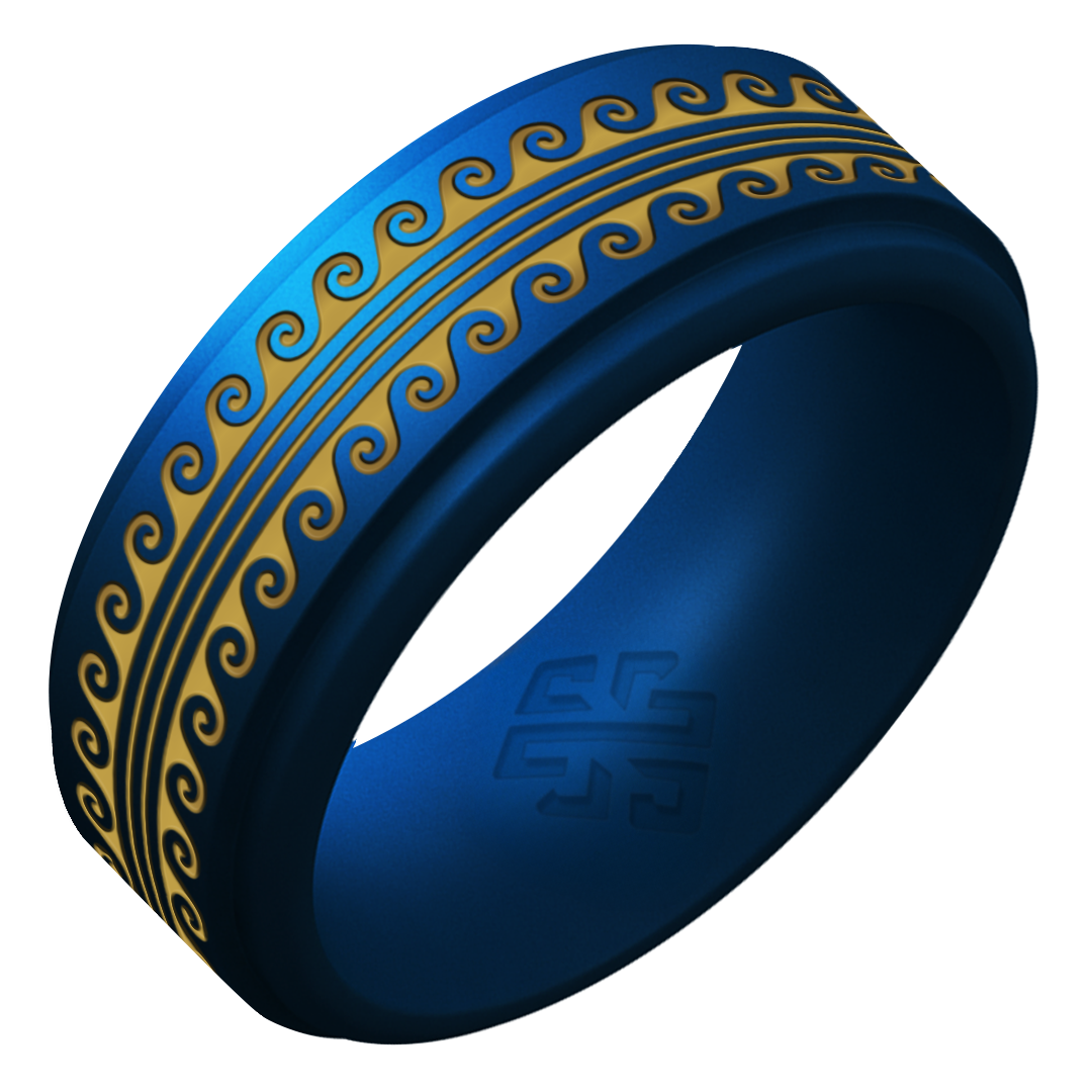 Gold Warrior of Serenity Big Waves Silicone Ring on Rise 8mm