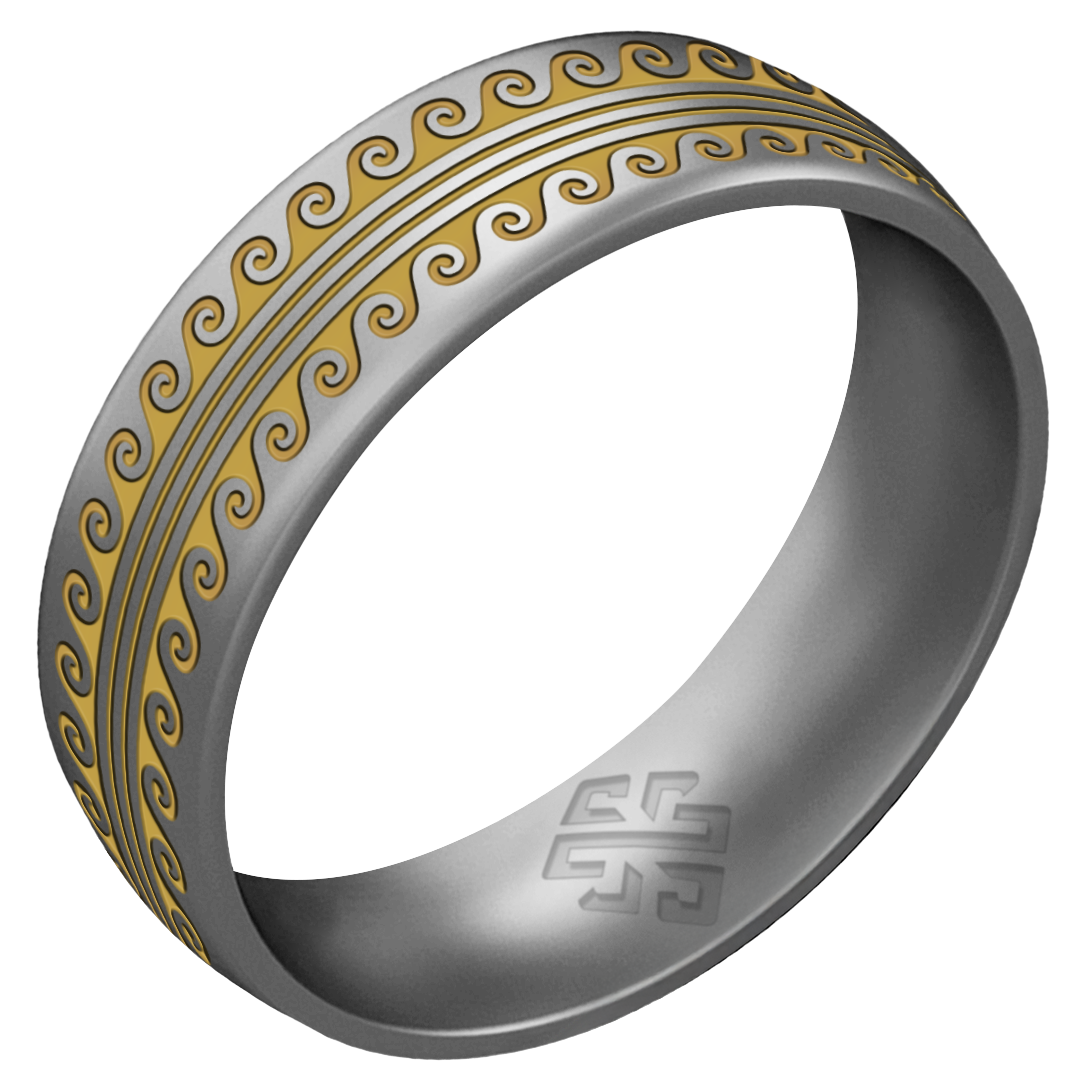 Gold Warrior of Serenity Big Waves Silicone Ring on Arc 6mm