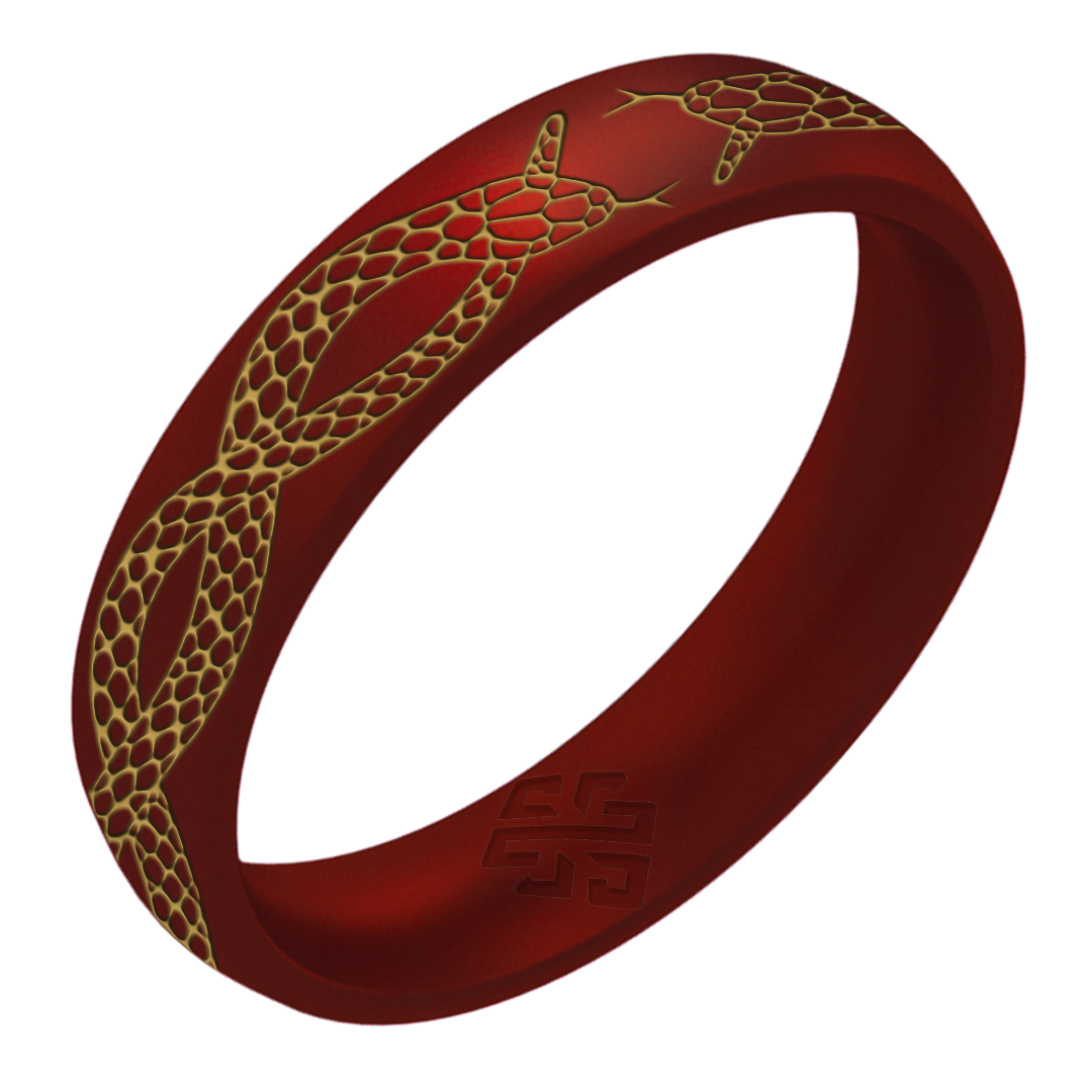 Gold Snakes Silicone Ring, Arc 4mm Engraved