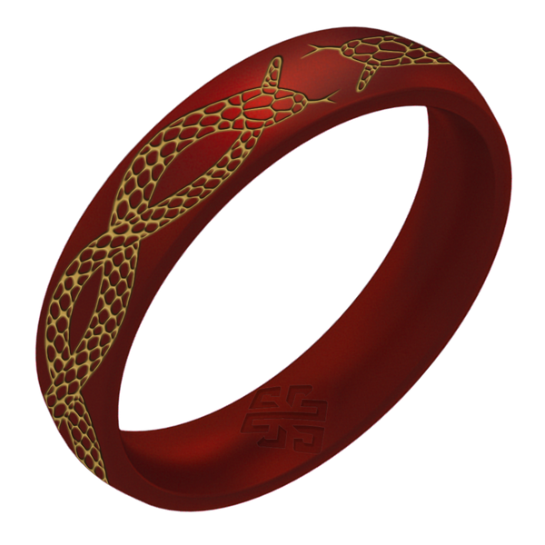Gold Snakes Silicone Ring, Arc 4mm Engraved