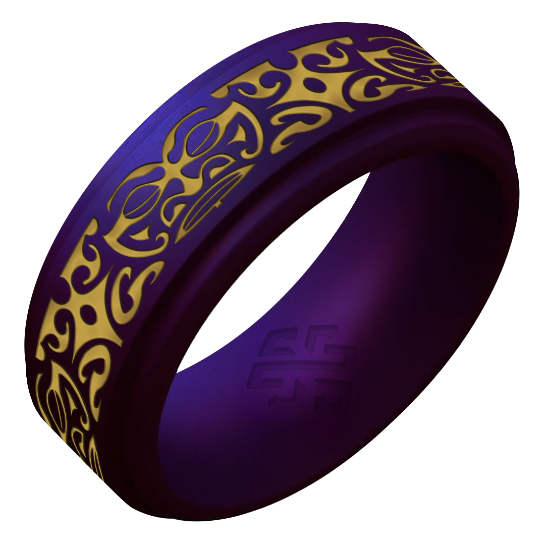 Gold Warrior of Wisdom Tiki God Silicone Ring on Rise 8mm