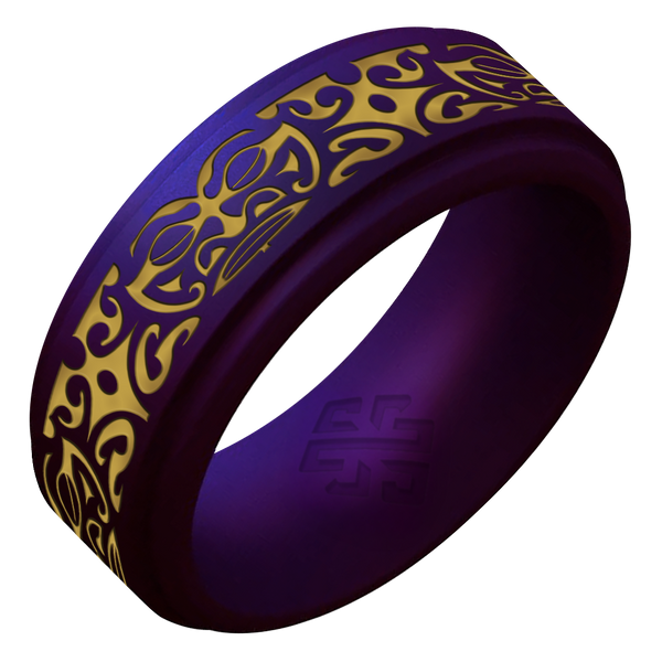 Gold Warrior of Wisdom Tiki God Silicone Ring on Rise 8mm